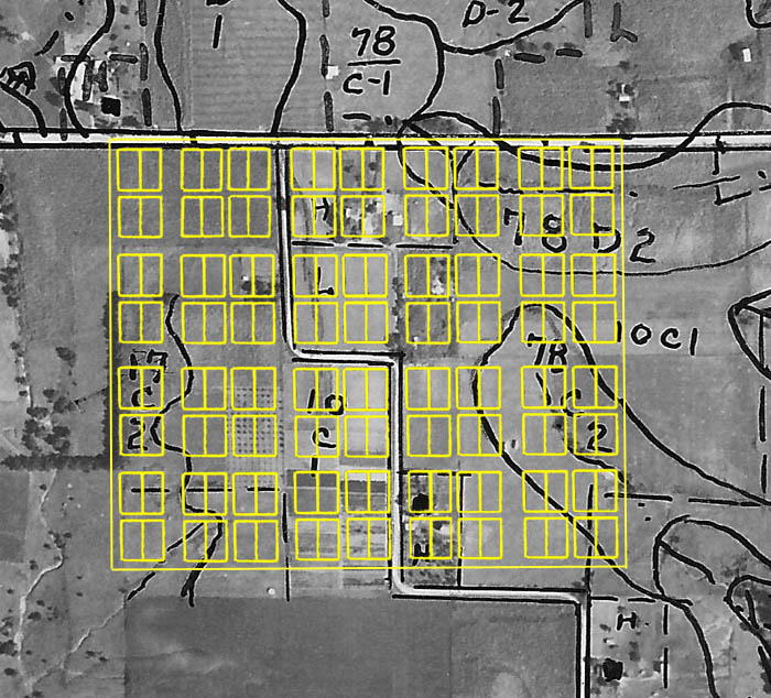 1939 aerial photograph with town lot overlay