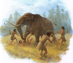 Artist's depiction of clovis hunters, circa 11,000 BP