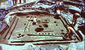 Excavating a common house floor at the Cahokia site