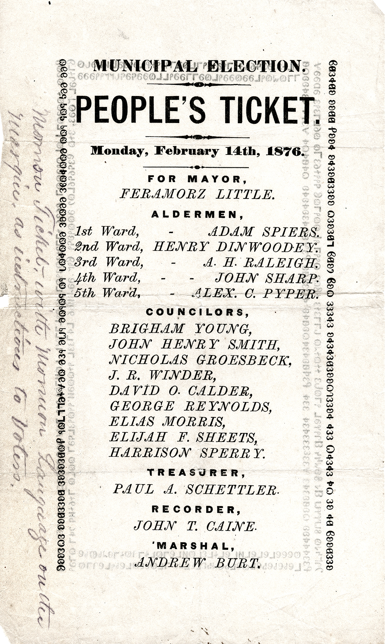 Political ticket of February 1876, recto