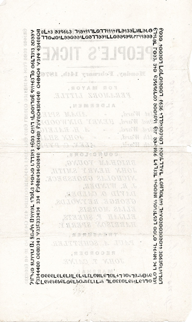 Political ticket of February 1876, verso